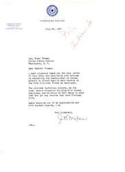 ["The letter is from Jesse B. Milam, Principal Chief of the Cherokee Nation, thanking Senator Eimer Thomas for his actions in preventing the destruction of records of the Five Civilized Tribes. Milam offers the services of the Oklahoma Historical Society to store any records that are no longer needed."]
