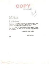 ["Senator Elmer Thomas received a report from the Indian Office regarding a per capita payment in 1893. He forwarded this report to C. B. Bascom in Quinton, Oklahoma, and offered his further assistance if needed. The Indian Office also sent a response to Senator Thomas regarding the inquiry from Bascom."]