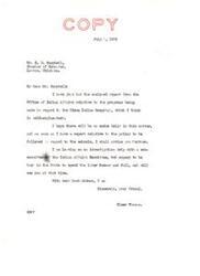 ["The text includes correspondence between Senator Elmer Thomas and various individuals regarding the progress of construction at the Kiowa Indian Hospital, specifically the tuberculosis annex and a building for student nurses. There is also mention of the policy to be followed in regard to schools at Fort Sill and Riverside. Senator Thomas expresses a desire to expedite the construction process and gather more information on the schools."]