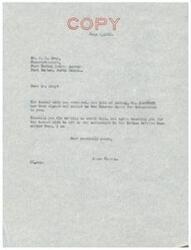 ["The author thanks Gray for sending a tanned hide for the collection in the Indian Affairs Committee Room, and informs him that the bill of lading has been signed and mailed to the Express Agent for transfer to him."]