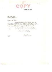 ["Jacob Dole inquired about interest claimed for the Iowa Indians, but was informed that no money is available for the payment of such interest. The Assistant Commissioner of Indian Affairs acknowledged receiving Senator Elmer Thomas' letter and informed him that Dole had been advised directly on the matter. Dole had previously asked Senator Thomas about how to pursue the case regarding the interest owed to the Iowa Indians."]