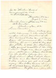 ["Alfred Harper, an Indian farmer with seven children, is writing to Senator Elmer Thomas requesting assistance in obtaining loans for agricultural purposes and government aid for basic necessities. Harper expresses concern about his children's education and the lack of clothing and food. He asks for advice on whom to approach and the best course of action to address his needs."]