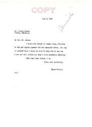 ["The text is a series of letters regarding a per capita payment due to the Seminole Tribe of Indians. The first letter is from George Jones to Senator Elmer Thomas, thanking him for his assistance and requesting an update on the payment. The second letter is from the Seminole General Council to the Commissioner of Indian Affairs, requesting a $35 per capita payment for enrolled members of the tribe. The Council expresses their desire for the payment to be approved by Congress and acknowledges the efforts of Senators Thomas, Gore, and Representative Gassoway in obtaining the appropriation."]