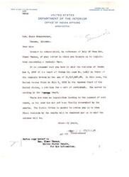 ["The letter acknowledges receipt of an inquiry regarding legislation concerning a Seminole fund, specifically referencing a Court of Claims decision in favor of the Seminole Nation. The case is currently pending in the Supreme Court and there has been no legislation for payment of the award as the final decision has not been determined. The sender is unable to provide information on when a decision will be made or what the outcome will be. A carbon copy of the letter is also sent to Honorable Elmer Thomas for his information."]