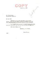 ["Senator Elmer Thomas is responding to a letter from Tom Anglin regarding the Barnett matter. He reassures Anglin that the Indian Office is proceeding with the case despite protests from Tulsa claimants. Thomas expresses hope that the case can be resolved quickly and offers his assistance. Anglin, on behalf of the Jackson Barnett Estate, thanks Thomas for his support and asks for his help in addressing protests to contracts between fullblood claimants. Anglin believes that only the Siah Barnett heirs have a right to the estate and urges for a quick resolution to the litigation. Both Thomas and Anglin express gratitude for each other's assistance."]