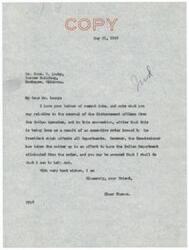 ["The letter is from Leahy to Senator Elmer Thomas, expressing concern about the potential removal of the tribal disbursement office from Muskogee to Kansas City. Leahy highlights the negative impact this move would have on the community and urges Senator Thomas to take action to prevent it, citing the potential hardship it would cause for restricted Indians who rely on the services provided in Muskogee. Senator Thomas responds, assuring Leahy that he will do what he can to help prevent the removal of the disbursement office."]