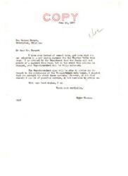 ["Durant inquired about a per capita payment for the Choctaw Tribe this year, but was informed by Elmer Thomas that the funds will not permit it. Thomas suggested Durant contact his Superintendent for more information on the Thomas-Rogers Act. Durant also asked Senator Thomas about the possibility of the government making a per capita payment to the Choctaw Tribe and if they would be able to get any loans under the Rogers Thomas Welfare Act."]