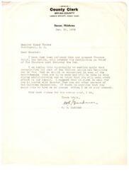 ["The letter is from W.S. Gardner, the County Clerk of Bryan County, Oklahoma, to Senator Elmer Thomas in Washington, D.C. Gardner is informing the Senator that the Choctaw Chief, Ben Dwight, will be resigning, and he is requesting that the Choctaw people, who are mostly Democrats, be recognized in upcoming appointments. Gardner suggests that the Senator consult with other members of the Oklahoma delegation and offers to assist in any way necessary."]