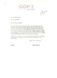 ["The letter is from Wyatt Chipley to Honorable Elmer Thomas, expressing concern about the sale of Indian lands and timber in Oklahoma. Chipley believes that the government has neglected the timber on the land and allowed it to be removed for commercial purposes. He requests that the sale be postponed until an investigation is conducted and the mineral rights are reserved. Senator Thomas assures Chipley that he will do what he can to help and cooperate with Chief Durant of the Choctaw Tribe."]