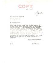 ["The letter from Miss Green expresses concern over the sale of Indian lands and requests for proper care of property rights. She objects to the sale of timber land without a reservation of mineral rights. She urges Senator Thomas to postpone the sale indefinitely and investigate the timber that has been removed from the land. Senator Thomas assures her that he will do what he can to help and work for the benefit of Indian citizens."]