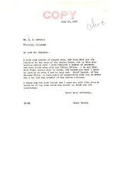 ["The letter is written by E.B. Herndon to Honorable Elmer Thomas, expressing concern about the sale of valuable timbered lands belonging to the Choctaw Tribe. Herndon requests that the sale be postponed indefinitely until an investigation is conducted and the mineral rights are reserved. He believes that the government has neglected the timber on the land and allowed unauthorized removal of the timber. He urges Senator Thomas to consider the matter carefully and take action to protect the property rights of the Indian citizens."]