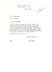 ["The letter from McCaughey expresses concern about the sale of Indian lands, specifically valuable timbered lands in Oklahoma. He believes that the government has neglected the timber and allowed it to be removed by commercial interests. He requests that the sale be postponed and that mineral rights be reserved. Senator Elmer Thomas responds, indicating that he has received protests and is cooperating with Chief Durant of the Choctaw Tribe to address the issue. He assures McCaughey that he will do what he can to help."]
