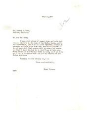 ["Tate writes to Senator Thomas expressing concerns about the sale of Indian lands, citing potential oil development and unfair land appraisals. Senator Thomas responds, stating that he has filed protests and is working with Chief Durant to help the Indian citizens. Tate requests Thomas' cooperation in preventing the sale of the lands."]