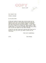 ["Miss Jaunita Tate writes to Senator Elmer Thomas expressing concern about the sale of valuable timbered Indian lands in Oklahoma, which are being sold at an appraised value from 1912 without consideration for the growth of the timber or the removal of timber by others. Tate requests that the sale be postponed until an investigation is done and mineral rights are reserved. Senator Thomas assures Tate that he has filed protests with the Indian Office and will do what he can to help."]