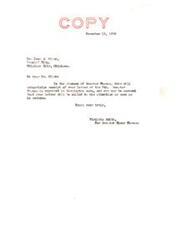 ["Leon S. Hirsh writes to Senator Elmer Thomas requesting assistance in a legal matter involving oil wells on tribal lands. He proposes a lawsuit to recover funds for the Choctaw and Chickasaw Tribes. Hirsh expresses a desire for a part-time position with the Department of Justice to pursue the case and suggests that Thomas could benefit from association with the litigation. Virginia Smith, on behalf of Senator Thomas, acknowledges receipt of the letter and assures that it will be brought to Thomas's attention upon his return to Washington."]