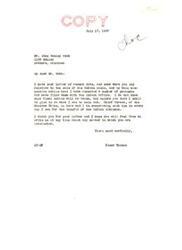 ["The letter from Chicken to Senator Elmer Thomas expresses concern about the sale of valuable timbered lands in Oklahoma without proper consideration for the actual cash value and mineral rights. Chicken requests a postponement of the sale and an investigation into the removal of timber from the land. Senator Thomas assures cooperation and assistance in addressing the issue."]