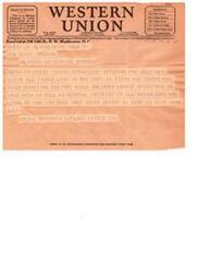 ["A message is being sent to Senator Elmer Thomas urging him to stop the sale of timber land in Oklahoma, as it discriminates against small Oklahoma lumber operators and affects businesses and labor. It is signed by Knebel Brothers of LeFlore Lumber Co. and emphasizes the importance of Western Union Time."]