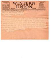 ["The text is a telegram addressed to Honorable Elmer Thomas, a U.S. Senator, regarding a sale scheduled for May 6th covering Indian Department timber lands in Oklahoma. The sender, W.B. Barlow, expresses concerns about the short inspection time and the requirement to bid on the entire tract, which they believe is unfair and discriminates against lumbermen and other interests in Oklahoma. The telegram urges Senator Thomas to make every effort to stop the sale."]