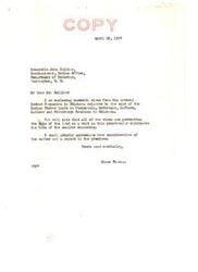 ["Elmer Thomas is requesting the Department to reconsider the sale of Indian Timber lands in Oklahoma as smaller companies are being excluded from bidding. He has sent a message to various lumber companies in the area informing them of the request. The message also includes terms and conditions for sending telegrams through Western Union."]