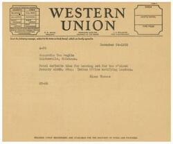 ["The text is a series of telegrams exchanged between various individuals arranging for meetings and conferences. The messages are sent using different classes of service, such as day letters, night letters, and deferred cables. The senders are confirming dates and times for meetings and requesting communication from recipients. The telegrams are signed by R.B. White, Newcomb Carlton, and J.C. Willever, who are the President, Chairman of the Board, and First Vice-President, respectively."]
