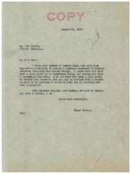 ["Ben Dwight wrote to Senator Elmer Thomas suggesting the establishment of an All-Indian regiment composed of Indian youths with one-half or more Indian blood. He believes that such a regiment would not only make fine soldiers, but also alleviate Indian unemployment. Senator Thomas agrees with the idea and expresses willingness to help, although he is unsure of how such a plan could be implemented."]