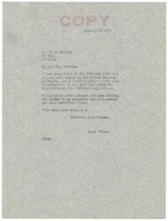 ["H. E. Wrinkle is writing to Senator Elmer Thomas on behalf of the Lions Club of El Reno regarding the poor conditions of the Indian cemetery at Concho, which contains the graves of early well-known Indian chiefs. Wrinkle is requesting legislation to provide a caretaker and record keeper for the cemetery, and offers to provide any information needed. Senator Thomas responds, expressing his willingness to investigate and make suggestions for improvements."]