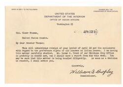 ["Senator Elmer Thomas wrote to the Commissioner of Indian Affairs regarding the preference rights of old lessees on Indian leases. The Commissioner assured Senator Thomas that the matter was being carefully studied and that a decision would be made soon. In a subsequent letter, the Commissioner informed Senator Thomas that bids for Indian leases at the Cheyenne & Arapaho Reservation would be opened, and in cases where the old lessee was not the highest bidder, the Indian owners would have the right to give the old lessee preference. The Commissioner believed that this decision would work out justly for the Indians and their neighbors."]