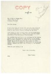 ["The letter is a response to Calvin C. Perry, Jr.'s inquiry about the appointment of J. H. Belvin as Principal Chief of the Choctaw Tribe. Senator Elmer Thomas explains that the President makes the appointment based on the recommendation of the Secretary of the Interior, and the position does not require Senate confirmation. He suggests that Perry write directly to the Secretary of the Interior for further information. Additionally, there is a request for per capita payments for the Choctaw and Chickasaw Indians in Oklahoma."]