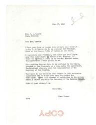 ["Mrs. Lovett wrote to Senator Thomas expressing her support for Belvin's appointment as Principal Chief of the Choctaw Tribe. Senator Thomas reassured her that he has received positive endorsements for Belvin and would help if he could. He explained that the appointment does not need to be confirmed by the Senate, as it is typically made by the President based on the recommendation of the Secretary of the Interior. Senator Thomas suggested that Mrs. Lovett write directly to the Secretary of the Interior for further information."]