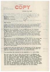 ["The text is a letter from Elmer Thomas to Donald Wilson discussing the proposal to sell coal and asphalt deposits belonging to the Chickasaw and Choctaw Tribes of Indians. The contract is being prepared and will be sent to the tribes for consideration and a vote. If approved, the contract will go to Congress for final approval and distribution of funds. Thomas assures Wilson that the process is not politically motivated and asks for patience as the matter is resolved. Wilson had inquired about the sale and Thomas promises to keep him updated on the progress."]