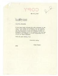 ["Mrs. Blanche Maxwell wrote to Senator Elmer Thomas asking for information about the sale of Choctaw and Chickasaw coal and asphalt lands. Senator Thomas responded that the matter is in the hands of the Superintendent of the Five Civilized Tribes and suggested contacting A. M. Landman for updates."]