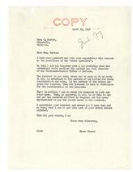 ["Mrs. G. Horton sent a postcard to Elmer Thomas regarding the Atoka Agreement concerning the purchase of asphalt and coal deposits from the Chickasaw-Choctaw Tribes of Indians. Elmer Thomas explains that the contract is being drawn and will be submitted to the tribes for consideration and vote. He states that he will work to get the contract ratified by Congress and the necessary funds appropriated once approved. Mrs. Horton requests that old debts be paid and expresses her desire for the agreement to be upheld."]