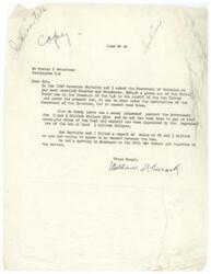 ["The letter is from William A. Smark to Wesley L. Robertson regarding a request made in January 1945 to pay each enrolled Choctaw and Chickasaw tribe member $20 from funds in the U.S. treasury. There is also mention of a moral judgement against the government for $8.5 million and a disagreement on the value of coal and asphalt resources. Meetings have been held to try and resolve these issues."]