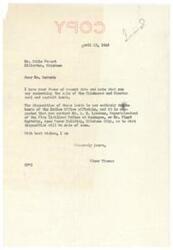 ["Eddie Durant in Millerton, Oklahoma is inquiring about the sale of Chickasaw and Choctaw coal and asphalt lands. Senator Elmer Thomas suggests contacting Indian Office officials for information on the disposition of the lands. Another letter from an individual in Washington is requesting information on ownership of Choctaw lands and immediate payments for coal. The sender hopes Senator Thomas will take special interest in the matter."]