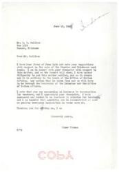 ["The letter dated June 18, 1946, from Elmer Thomas to E. D. Collins discusses the sale of Choctaw and Chickasaw coal lands, which is currently in the hands of the Office of Indian Affairs. Thomas also mentions working towards an increase in compensation for teachers. The letter dated June 14, 1946, from an unknown sender to Senator Eleven discusses the Choctaw and Chickasaw Sal Land settlement and expresses gratitude for voting against a certain payment. The sender also requests help for teachers and mentions the upcoming election."]