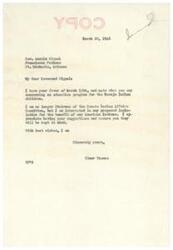 ["The text is a letter from Rev. Anselm Sippel to Senator Elmer Thomas, urging him to consider proposed remedies for the inadequate education facilities for Navajo Indian children. The Catholic missionaries working with the Navajo community have witnessed the critical need for improved education and are requesting immediate action from Congress to address the issue. Senator Thomas responds acknowledging the suggestions and assures that they will be kept in mind, expressing his interest in legislation for the benefit of American Indians."]