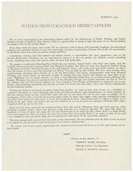 ["The officers of Lukashenka District are petitioning for better educational facilities and healthcare for their community. They stress the need for a larger school or additional day schools to accommodate all the children in the area, as well as the need for a hospital to provide medical care closer to home. They also highlight the challenges of transporting food and fuel to the isolated community and request for an all-weather road to be built. They express confidence that their requests are reasonable and urge for prompt action to address these urgent needs."]