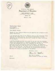 ["The letter discusses the poor educational conditions of the Navajo Reservation and requests assistance from Senator Elmer Thomas. Senator Thomas expresses willingness to help and mentions the difference in education between Oklahoma Indians and Navajos. A report on the Navajo Reservation schools is enclosed, and there is a commitment to continue helping the Navajo people."]