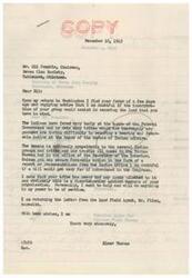 ["The text consists of correspondence between Eli Pumpkin, Chairman of the Seven Clan Society in Tahlequah, Oklahoma, and Senator Elmer Thomas regarding the incorporation of the Seven Clan Society and their efforts to secure land. Senator Thomas expresses doubt about the effectiveness of incorporation in securing land, as many tribes are facing challenges with the Bureau of Indian Affairs. Senator Thomas promises to assist in any way possible and advises Pumpkin to seek recommendations from the Indian Office before introducing a bill in Congress. Pumpkin seeks advice on the timing of their trip to Washington and the benefits of securing a charter for the society."]