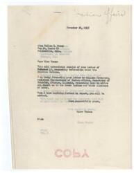 ["Miss Dallas B. Danzy from Holdenville, Oklahoma, wrote a letter on November 12, 1945, requesting information about the Oklahoma Indians, particularly the Creek Indians and their allotment of money. Elmer Thomas acknowledged receipt of the letter and forwarded it to William Zimmerman, Assistant Commissioner of Indian Affairs in Chicago, requesting him to advise Miss Danzy directly. Thomas also wrote a letter to Zimmerman requesting him to provide the desired information to Miss Danzy and to return the enclosure with a copy of his report."]