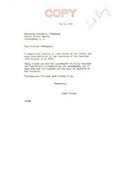 ["Senator Elmer Thomas acknowledges receipt of a letter from Senator Joseph O'Mahoney regarding a bill, S. 2593, related to the Choctaw Nation of Indians in Oklahoma. The Secretary of the Interior recommends two clarifying amendments to the bill, which would authorize the commutation of annual appropriations for fulfilling treaties with the Choctaw Nation. The Chief of the Choctaw Nation supports the bill, as it aligns with the tribe's desire for a lump sum payment of tribal properties. The Secretary of the Interior suggests amendments to clarify the approval process for the commutation by the Choctaw Nation members. The Bureau of the Budget has no objection to the report being submitted to the Committee on Interior and Insular Affairs."]