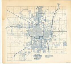 ["Create a concise and logical summary: This map, prepared by Guy B. Treat for the Oklahoma State Highway Commission's Metropolitan Highway Survey in Oklahoma City, Oklahoma, illustrates proposed plans for the Oklahoma City Metro area.  Dimensions: Not specified."]