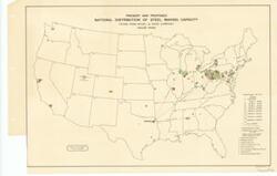 ["Create a concise and logical summary using the title from the TITLE column and the text in the summary. This coverage map, produced by the Texas Iron, Steel and Coke Company in Dallas, Texas, illustrates the mileage distances from Daingerfield, Texas to Birmingham, Chicago, and Pittsburgh. Dimensions: Not provided."]