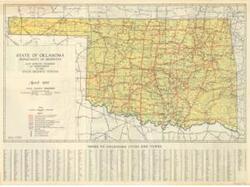 ["Create a concise and logical summary: This road map, produced by the State of Oklahoma Department of Highways, illustrates the condition and improvement of roads. Dimensions: Not specified (based on available data)."]