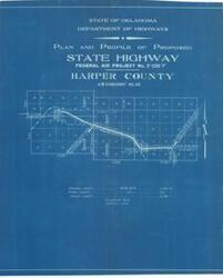 ["Create a concise and logical summary: This blueprint/site map, produced by the State of Oklahoma Department of Highways, illustrates county lines and the lengths of projects measured in feet and miles. Map dimensions: not specified."]