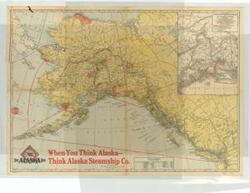 ["Transportation map by Poole Bros., Chicago. This map features handwritten annotations for towns in southern Alaska and illustrates key transportation elements, including the Copper River and Northwestern Railway, the Alaska Railroad, the Copper River region, Prince William Sound, the Richardson Automobile Highway, Mount McKinley National Park, government telegraph line, and tributary territory. Dimensions: not specified."]