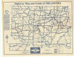 ["Create a concise and logical summary: This road map, produced by Mid-West Map Company, illustrates existing and planned roads, with a back stamp reading Compliments of Hotel Severs, Muskogee, Oklahoma. Dimensions: Not specified."]