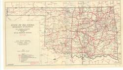 ["Transportation map by State of Oklahoma, Department of Highways: This document presents a transportation map created by the Oklahoma Department of Highways, highlighting improvements to the state highway system. It is distinct from related records on Post Office and Post Roads, Public Works/RFC/Highways, and a letter by W.J. Milburn.  Dimensions: Not specified."]