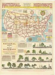 ["Create a concise and logical summary using the title from the TITLE column and the text in the summary.  Title: National Map by the National Highways Association   Summary: This map illustrates a proposed plan for national highways and includes a chart comparing one-way, two-way, three-way, and four-way systems.   Dimensions: 24 x 31 5/8"]