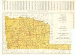 ["Road map by the State of Oklahoma, Department of Highways, featuring a sticker labeled Exhibit 'I' in the lower right corner and a black circle around Ponca City. Dimensions: 20 x 27."]